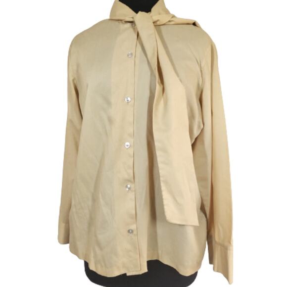 Vintage Union Made Tan Exaggerated Bow Blouse Size Large - Picture 1 of 4